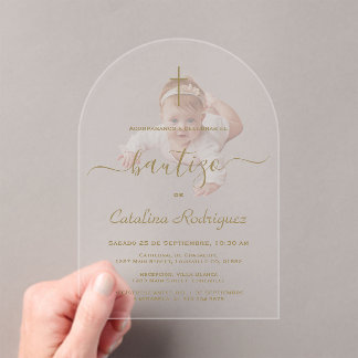 Simple Elegant Calligraphy Baby Photo Baptism Acrylic Invitations
