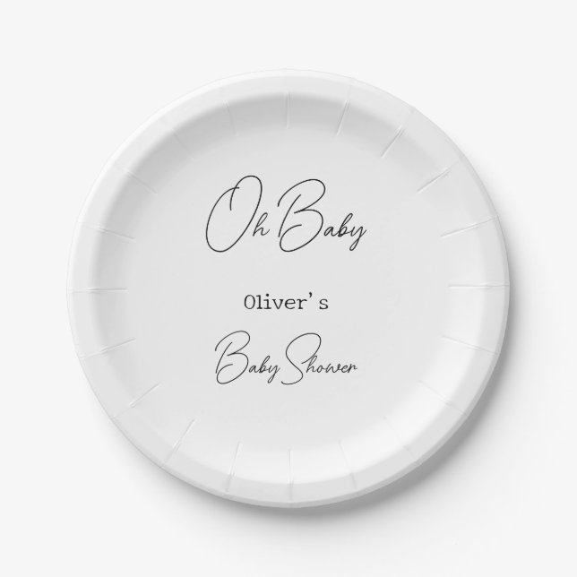 Simple Elegant Calligraphy Baby Shower Paper Plate (Front)