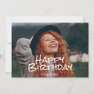 Simple Elegant Calligraphy Birthday Stylish Photo Card
