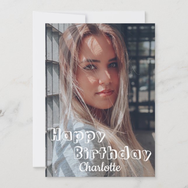 Simple Elegant Calligraphy Birthday Stylish Photo Card (Front)