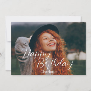 Simple Elegant Calligraphy Birthday Stylish Photo Card