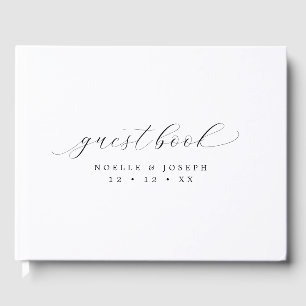 Simple Elegant Calligraphy Black & White Wedding Guest Book