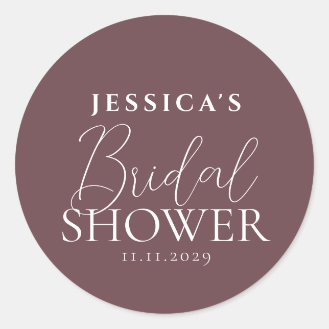 Simple Elegant Calligraphy Bridal Shower Classic Round Sticker (Front)