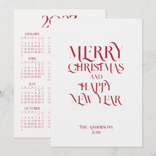 Simple Elegant Calligraphy Christmas 2027 Calendar Holiday Card