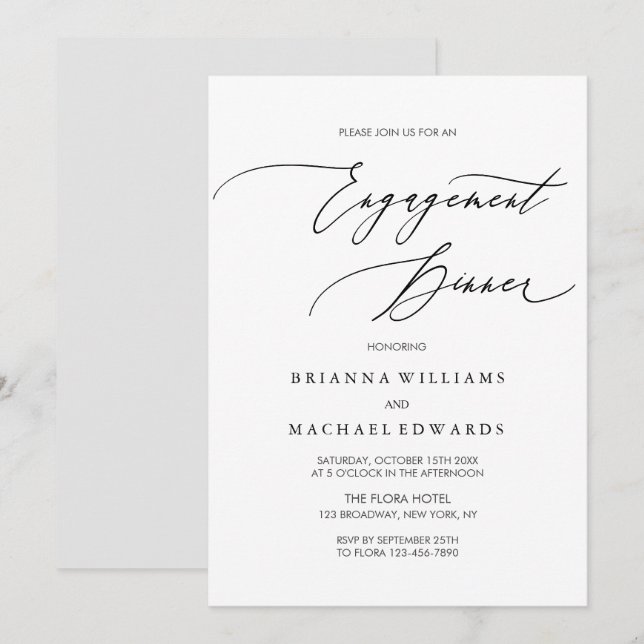 Simple Elegant Calligraphy Engagement Dinner Invitation (Front/Back)