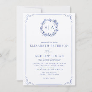 Simple Elegant Calligraphy Floral Wreath Wedding Invitation