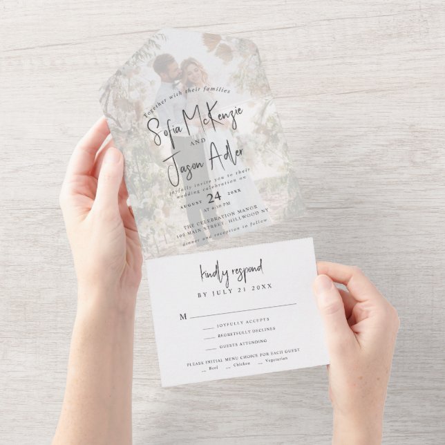 Simple Elegant Calligraphy Minimal Photo Wedding All In One Invitation (Tearaway)