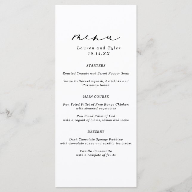 Simple Elegant Calligraphy Monochrome Wedding Menu (Front)