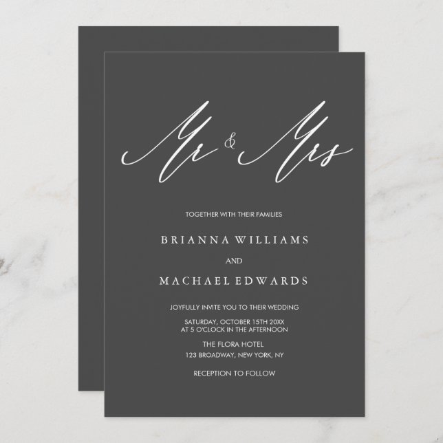 Simple Elegant Calligraphy Mr and Mrs Wedding Invitation (Front/Back)