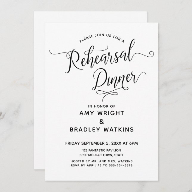Simple Elegant Calligraphy Rehearsal Dinner Invitation (Front/Back)