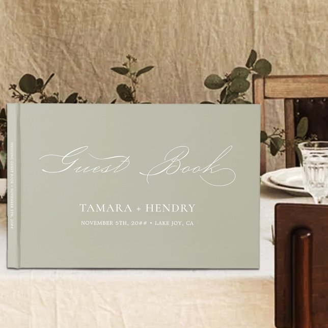 Simple Elegant Calligraphy Sage Green Wedding Guest Book (Creator Uploaded)