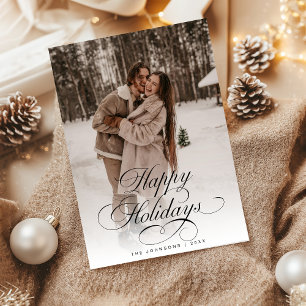 Simple Elegant Calligraphy Script Christmas Photo Holiday Card