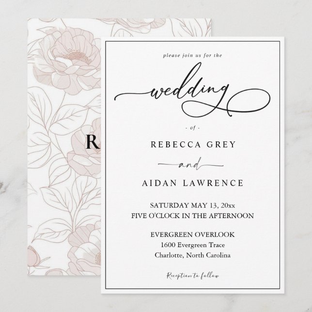 Simple Elegant Calligraphy Script Wedding Invitati Invitation (Front/Back)