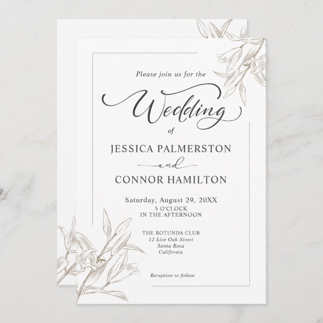 Simple Elegant Calligraphy Script Wedding Invitation (Front/Back)