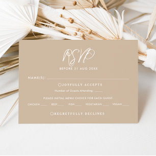 Simple Elegant Calligraphy Taupe Wedding RSVP Card