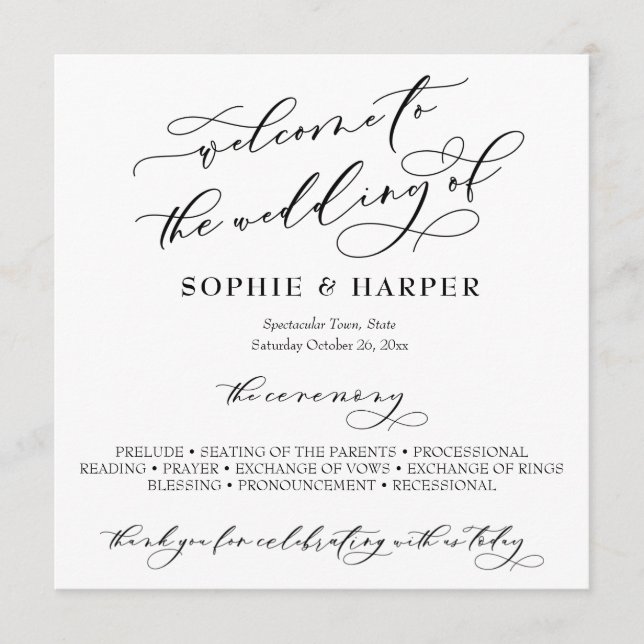 Simple Elegant Calligraphy Typography Black White Programme (Front)