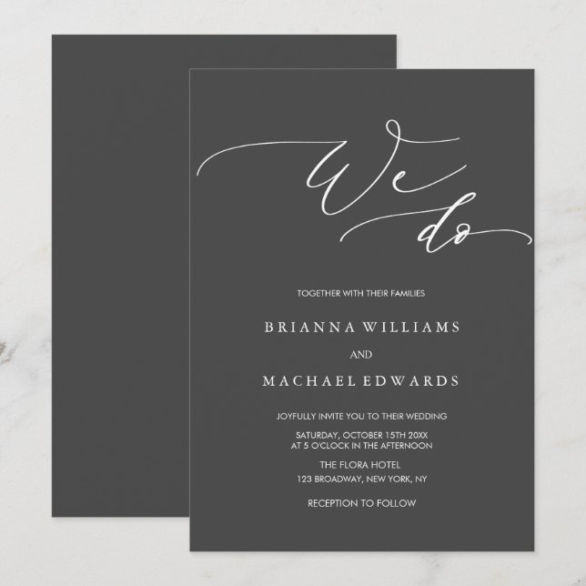 Simple Elegant Calligraphy We Do Charcoal Wedding Invitation (Front/Back)