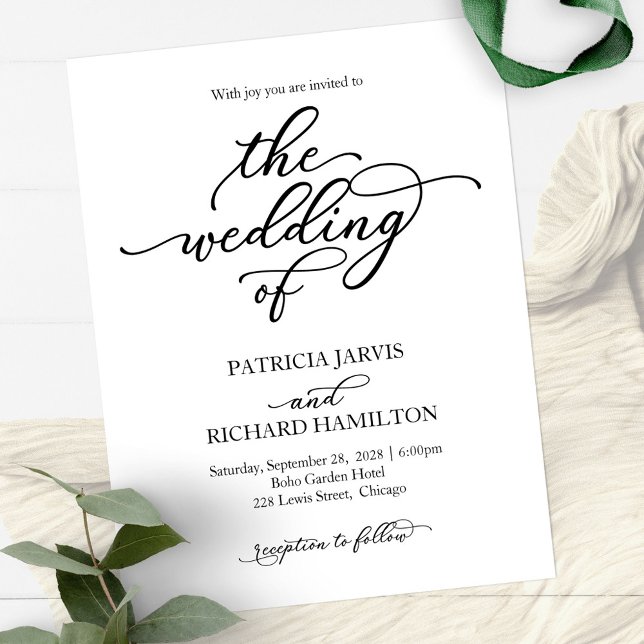 Simple Elegant Calligraphy Wedding Invitation Postcard (Creator Uploaded)