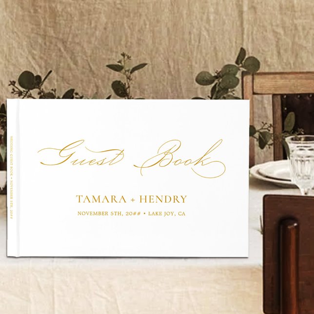 Simple Elegant Calligraphy White and Gold Wedding Guest Book (Creator Uploaded)