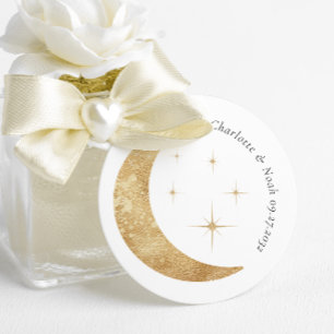 Simple Elegant Celestial Gold Moon Stars Wedding Classic Round Sticker