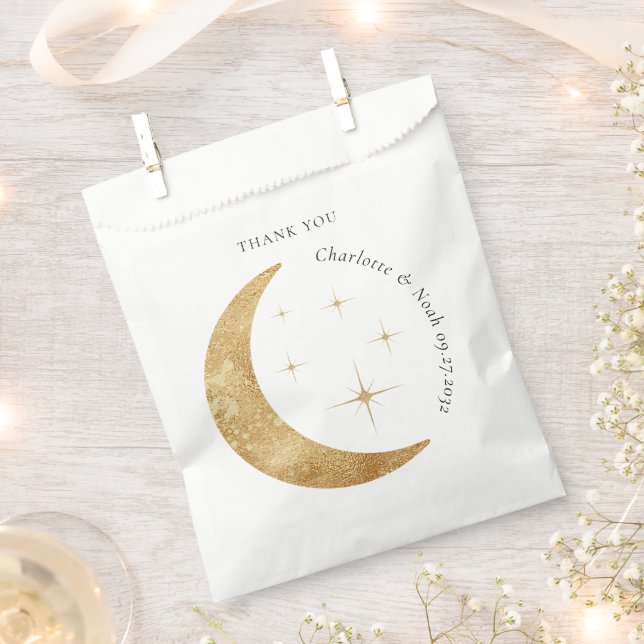 Simple Elegant Celestial Gold Moon Stars Wedding Favour Bags (Clipped)