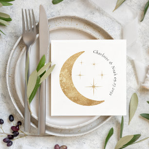 Simple Elegant Celestial Gold Moon Stars Wedding Napkin