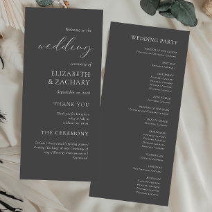 Simple Elegant Charcoal Grey Wedding Programme
