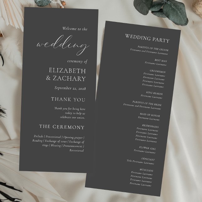 Simple Elegant Charcoal Grey Wedding Programme (Creator Uploaded)