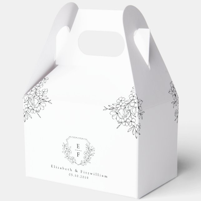 Simple Elegant Cherry Blossom Monogram Crest Favour Box (Front)