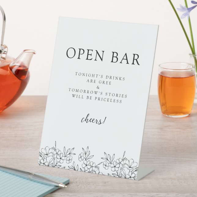 Simple Elegant Cherry Blossom Open Bar Pedestal Sign (In SItu)