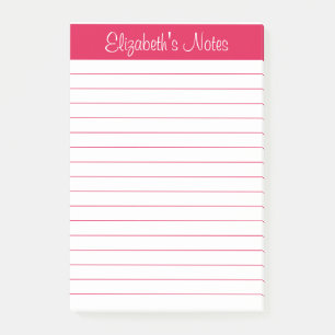 Simple Elegant Cherry Red Lined Personalised Post-it Notes