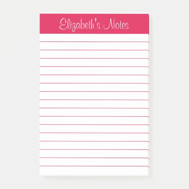 Simple Elegant Cherry Red Lined Personalised Post-it Notes (Front)
