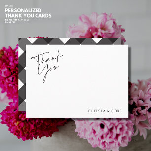 Simple Elegant Chic Black and White Gingham Thank You Card