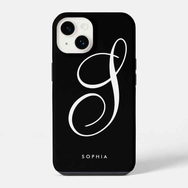 Simple Elegant Chic Black and White Script iPhone Case (Back)