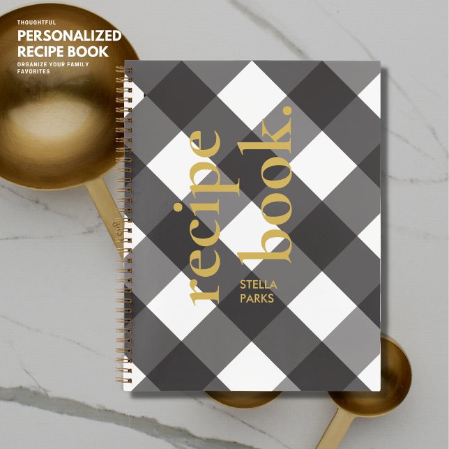 Simple Elegant Chic Black Gingham Gold Recipe Notebook (Creator Uploaded)