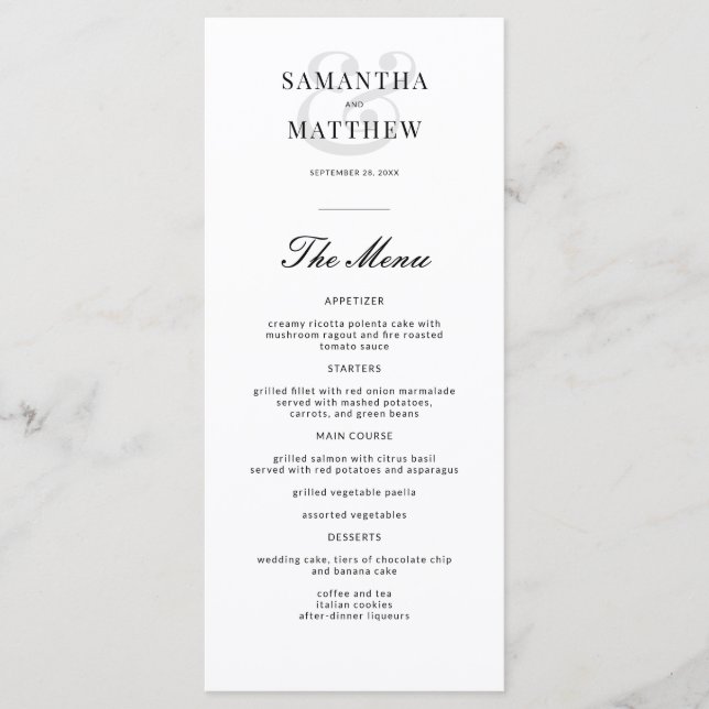 Simple Elegant Chic Black & White Wedding Menu (Front)