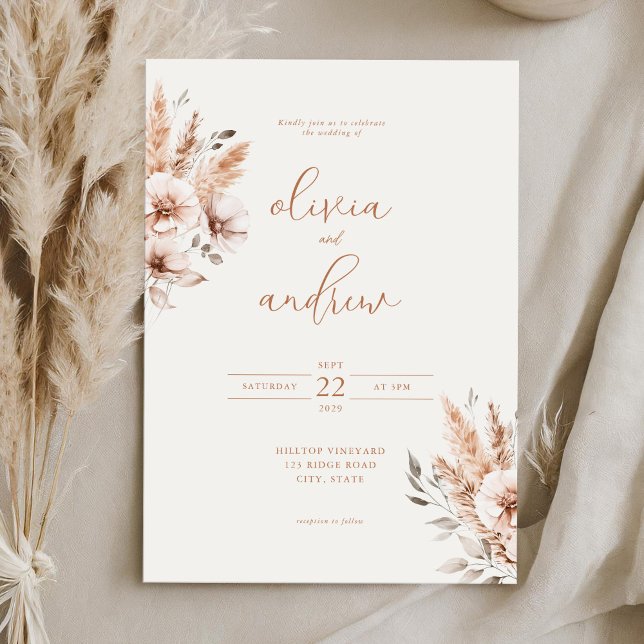 Simple Elegant Chic Bohemian Floral Wedding Invitation (Creator Uploaded)