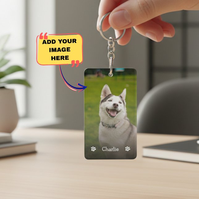Simple Elegant Chic Double Pet Photo Keychain  (Simple Elegant Chic Double Pet Photo Keychain in Black and White)