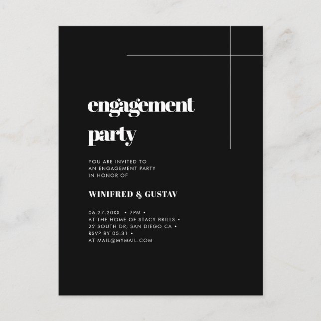 Simple elegant & chic engagement party invitation postcard (Front)