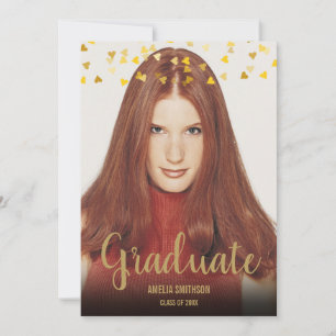 Simple Elegant Chic Gold Hearts Photo Graduation Invitation