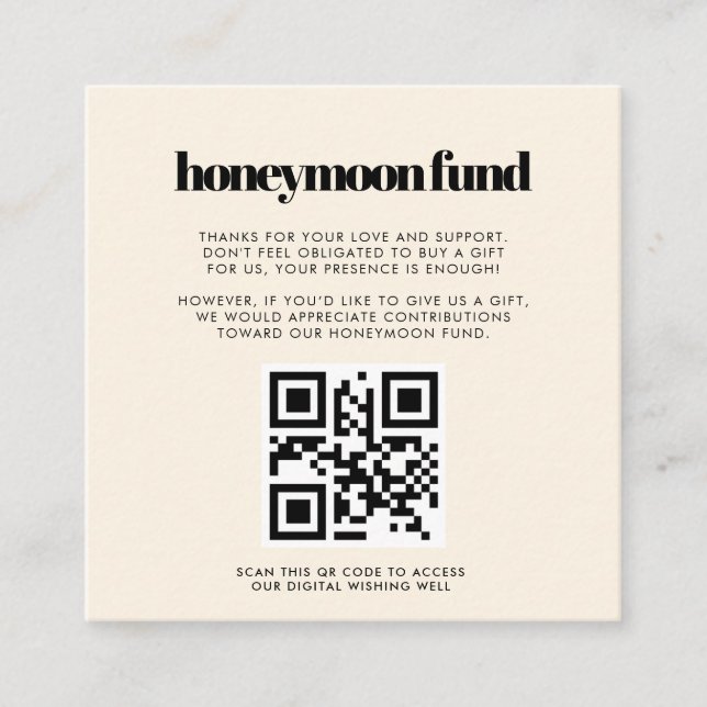 Simple elegant & chic Honeymoon fund QR code Enclosure Card (Front)