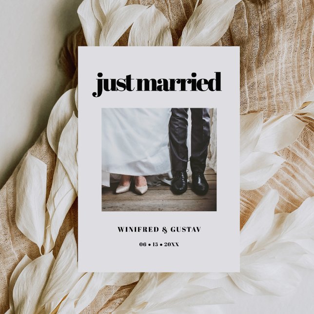 Simple elegant & chic Just married wedding photo Announcement (Creator Uploaded)