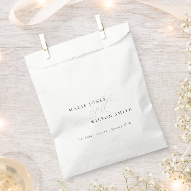 Simple Elegant Chic Script Black & White Wedding Favour Bags (Clipped)