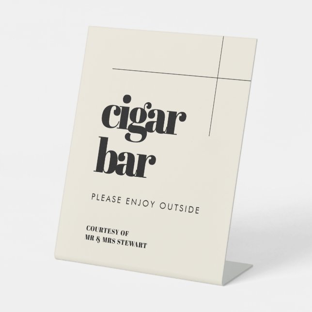 Simple elegant & chic wedding Cigar Bar Pedestal Sign (Front)