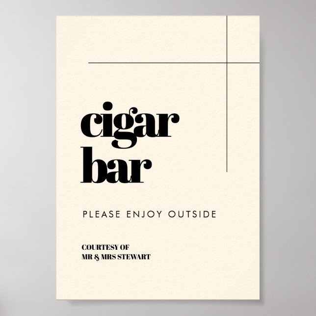 Simple elegant & chic wedding Cigar Bar sign (Front)