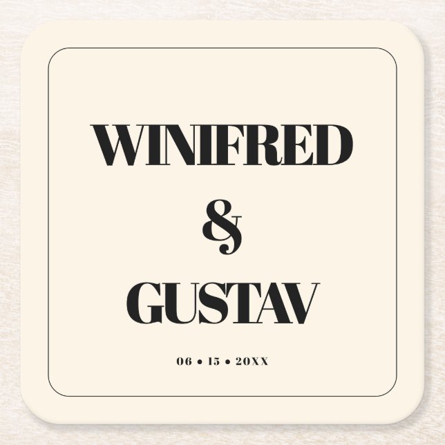 Simple elegant & chic wedding Cream Square Paper Coaster (Front)