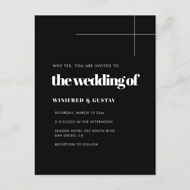 Simple elegant & chic wedding invitation postcard (Front)