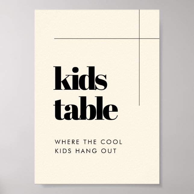 Simple elegant & chic wedding Kids table sign (Front)