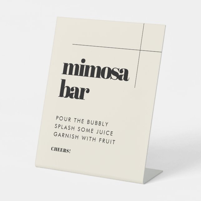 Simple elegant & chic wedding Mimosa bar Pedestal Sign (Front)