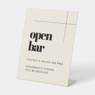 Simple elegant & chic wedding Open Bar Pedestal Sign